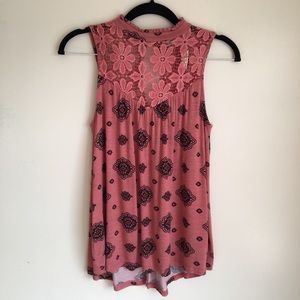 Wallflower High Neck Floral Tank w/Lace
